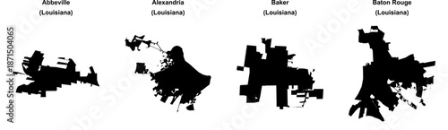 Abbeville, Alexandria, Baker, Baton Rouge outline maps