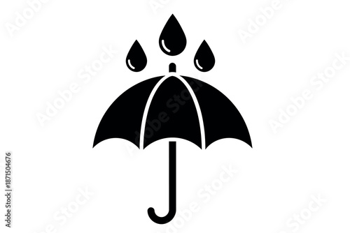 Black umbrella icon with raindrops on transparent background