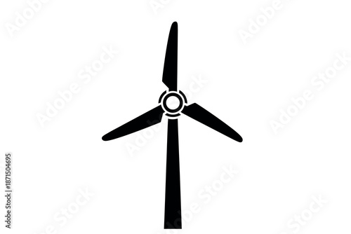 Black silhouette of a wind turbine on a transparent background