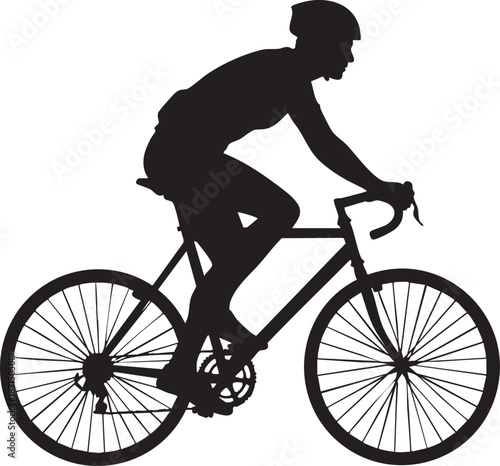 Silhouette of a cyclist riding a bicycle in motion isolated on transparent background