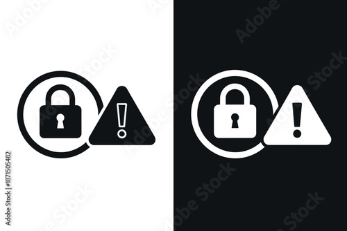 Security warning signs with padlock and exclamation mark icons