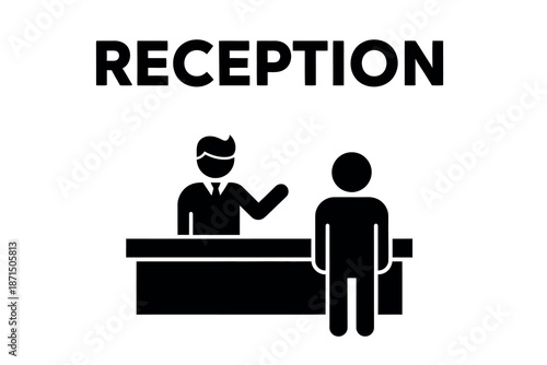 Reception desk with a person and a receptionist icon graphic