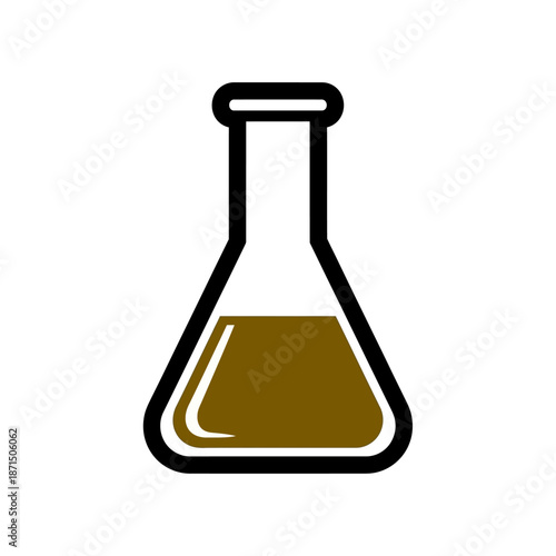A simple, clean icon of a laboratory flask containing a brown liquid, symbolizing chemistry and science experiments