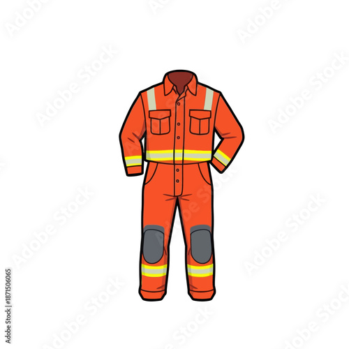Orange workwear jumpsuit with reflective stripes and knee pads