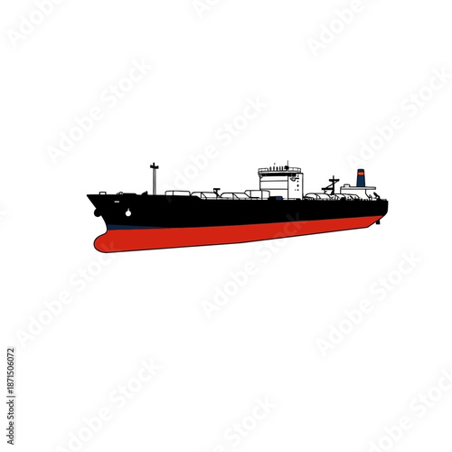 Large Black and Red Tanker Ship Sailing on the Sea, Maritime Transportation and Cargo Logistics