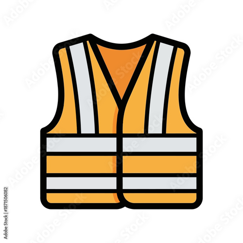 High-visibility orange safety vest icon. Protective workwear graphic with reflective stripes, essential for industrial and construction safety, enhancing worker visibility