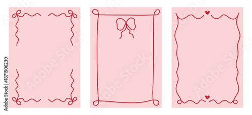 A set of trendy vintage, hand-drawn frames with whimsical lines for Valentine's Day. Vector holiday frames for cards, invitations, and posters.