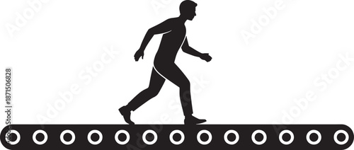A man runs on a treadmill running black white