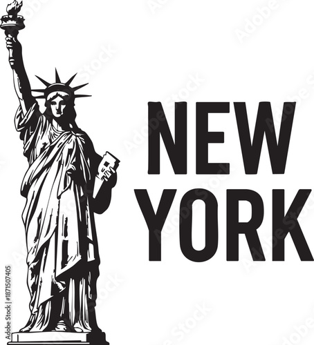 Detailed silhouette of the statue of liberty with new york text isolated on transparent background