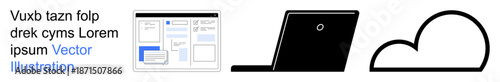 Web design, cloud computing, data storage, remote work, tech innovation, user interface. ion of a UI screen, laptop and cloud icon. Cloud computing and web design concept