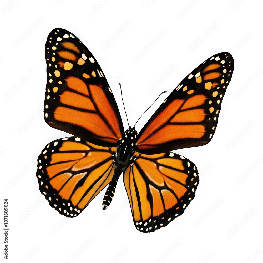 Fototapeta premium Vibrant monarch butterfly with orange and black wings