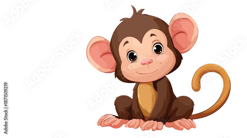 Adorable Baby Monkey Cartoon Vector with Outline on White Background