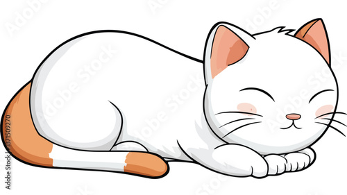 Playful Cute Cartoon Cat Illustration on White Background with Outline - Vector