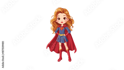 Empowering Cute Girl in Superhero Costume Vector Illustration with Outline Isolated on White Background