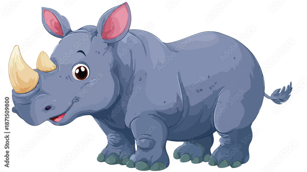 Obraz premium Cute Rhino Cartoon Vector with Outline on White Background
