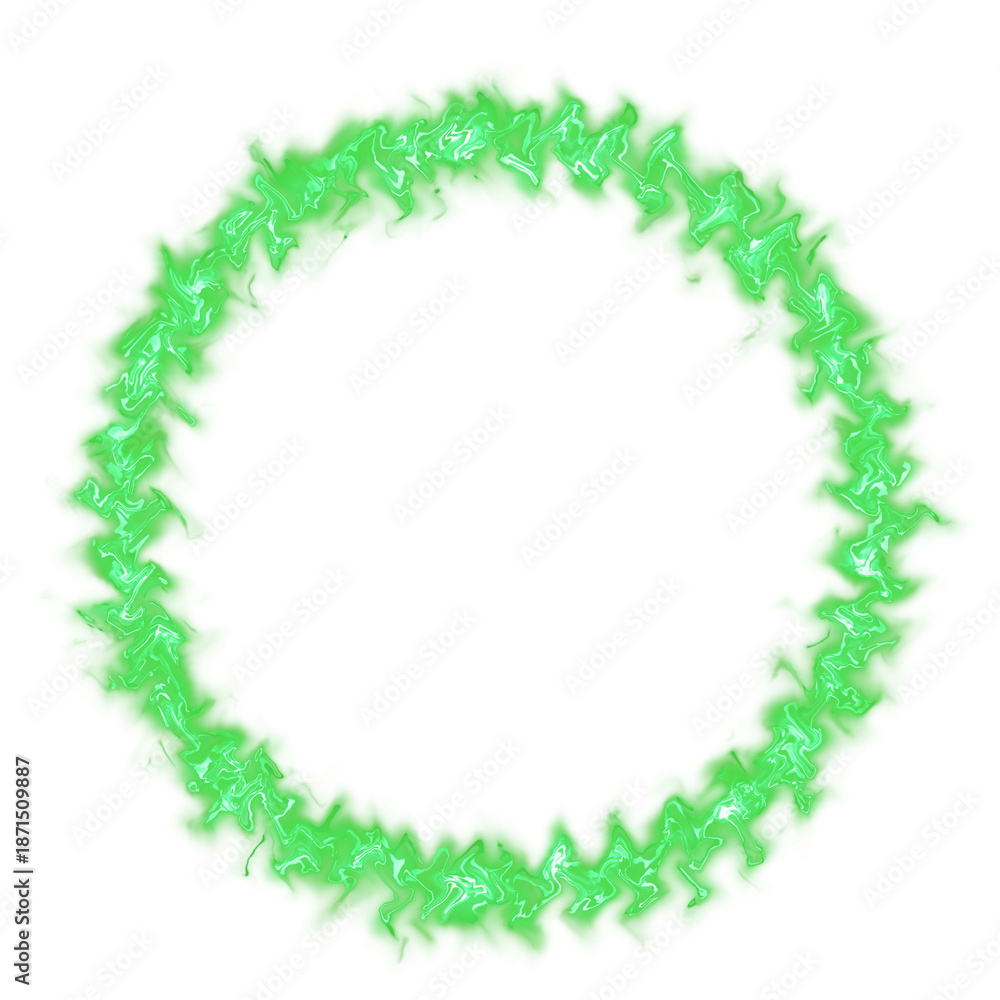 Obraz premium Green circle fiery energy effect isolated on white background
