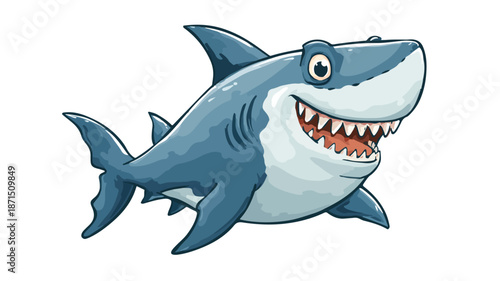 Adorable Shark Cartoon Vector with Outline on White Background for Children's Designs