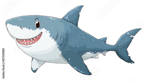 Adorable Cartoon Shark Vector Illustration for Kids Design with White Outline on Isolated Background