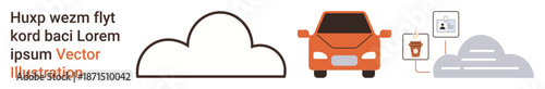 Cloud technology, autonomous driving, smart vehicles, IoT, data security, connectivity. Cloud, car icon smart lock and data schematic. Cloud technology and autonomous driving concept