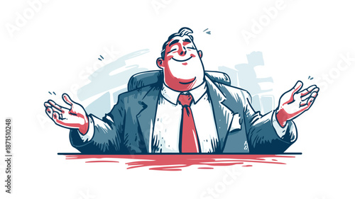 Cheerful Boss Cartoon Vector with Outline Standing Alone on White Background