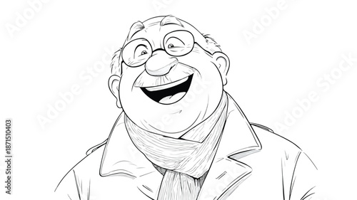 Happy Grandfather Cartoon Vector with Outline Isolated on White Background