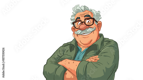 Cheerful Grandfather Cartoon Character on White Background Vector Illustration