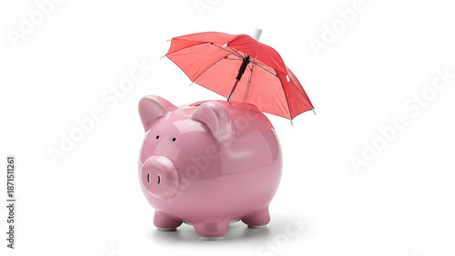 A pink ceramic piggy bank sits atop a pile of gold coins and cash, symbolizing financial savings, business investment, and wealth economy through a classic money banking concept