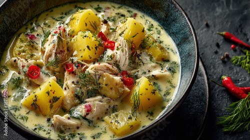 A culinary creation: Creamy stew in a beautiful bowl