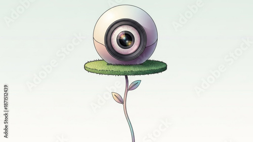 Webcam Eyeball Growing on Plant Stem Illustration