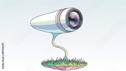 Futuristic Telescope Growing on Floating Island in Sky Vector Art