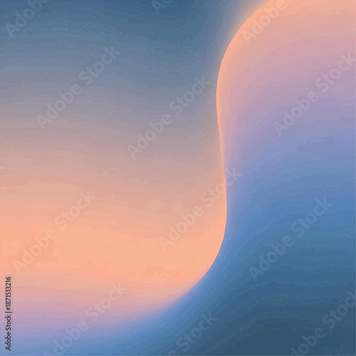 Vibrant sunset scene with abstract orange and blue waves crashing on a serene landscape at dusk with a beautiful sky