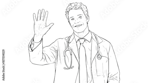 Professional Young Doctor Waving Vector Isolated on White Background