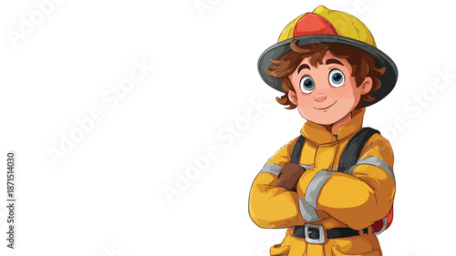 Young Firefighter Cartoon on White Background Vector - Professional, Heroic, Saving Lives