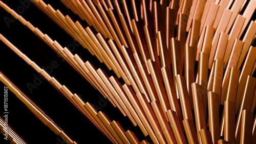 Hypnotic 4K Looping Animation: Rhythmic Warm Metallic Waves of Undulating Bars for Modern Digital Backgrounds and Sophisticated Visual Projects