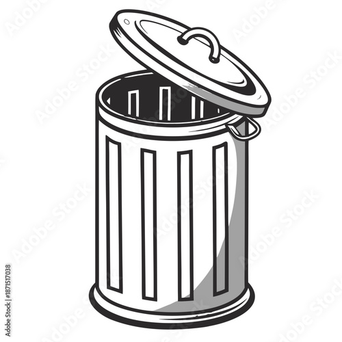 Minimalist Line Art Trash Bin Icon with Single Cover - A Clean and Simple Illustration for Waste Management and Recycling Concepts