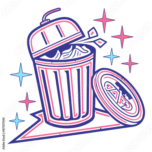 Stylized graphic icon of an overflowing waste receptacle, symbolizing effective garbage disposal, urban cleanup initiatives, and promoting essential recycling awareness