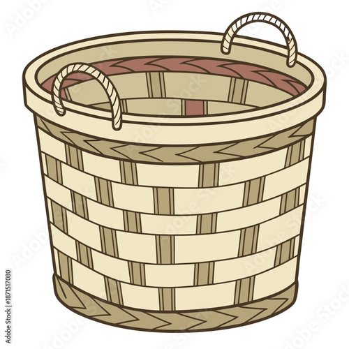 Simple Woven Basket Icon Illustration for Storage and Organization. Household Container for Laundry, Groceries, or Decorative Use in Flat Design Vector Art