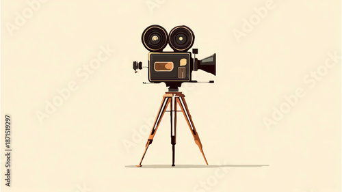 Vintage Film Camera on Tripod Depicts Classic Cinematography

