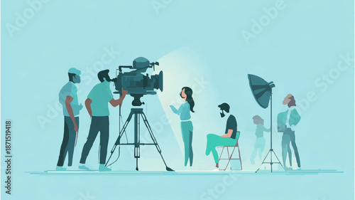 Film Crew Shoots Scene with Actress on Set

