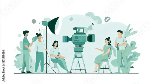 Film Crew Shoots Scene with Actress on Set

