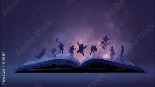 Open Book Emits Light with Floating Pages and Butterflies

