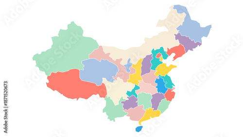 Colorful Map of China Showing Administrative Divisions. Vector Illustration. EPS Editable
