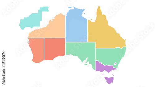 Colorful Map of Australia Divided into States and Territories. Vector Illustration. EPS Editable