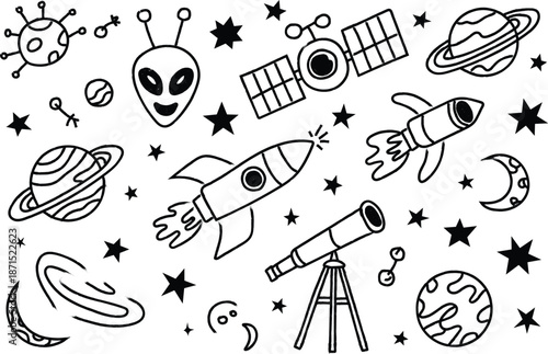 Space exploration coloring page for kids