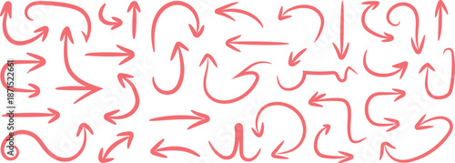 Collection of red arrows on white background