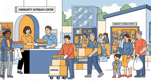 Community Outreach Center distributing goods to people in need.