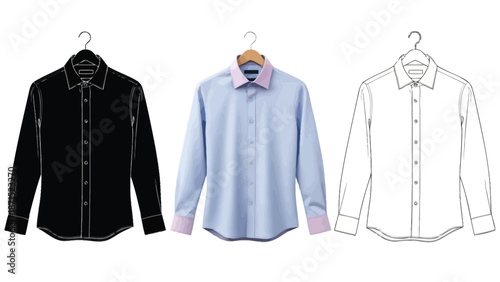Shirt clothing set in black colorful and outline styles representing formal casual fashion and professional wardrobe design