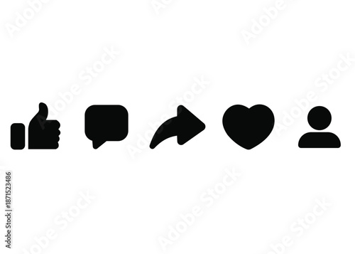 Social Media Interaction Icons Set Representing Like Share Comment Follow Actions
