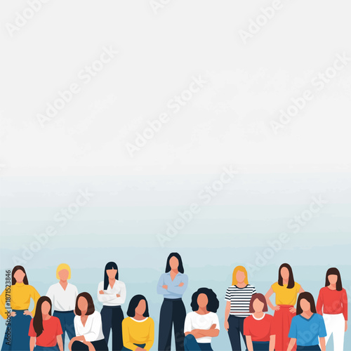 Diverse group of professional women stand together confidently against a light background, symbolizing teamwork and female empowerment in the.