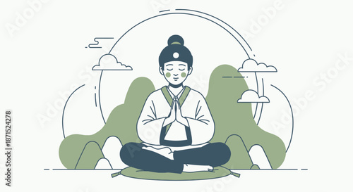 Serene illustration of a person meditating in lotus position.